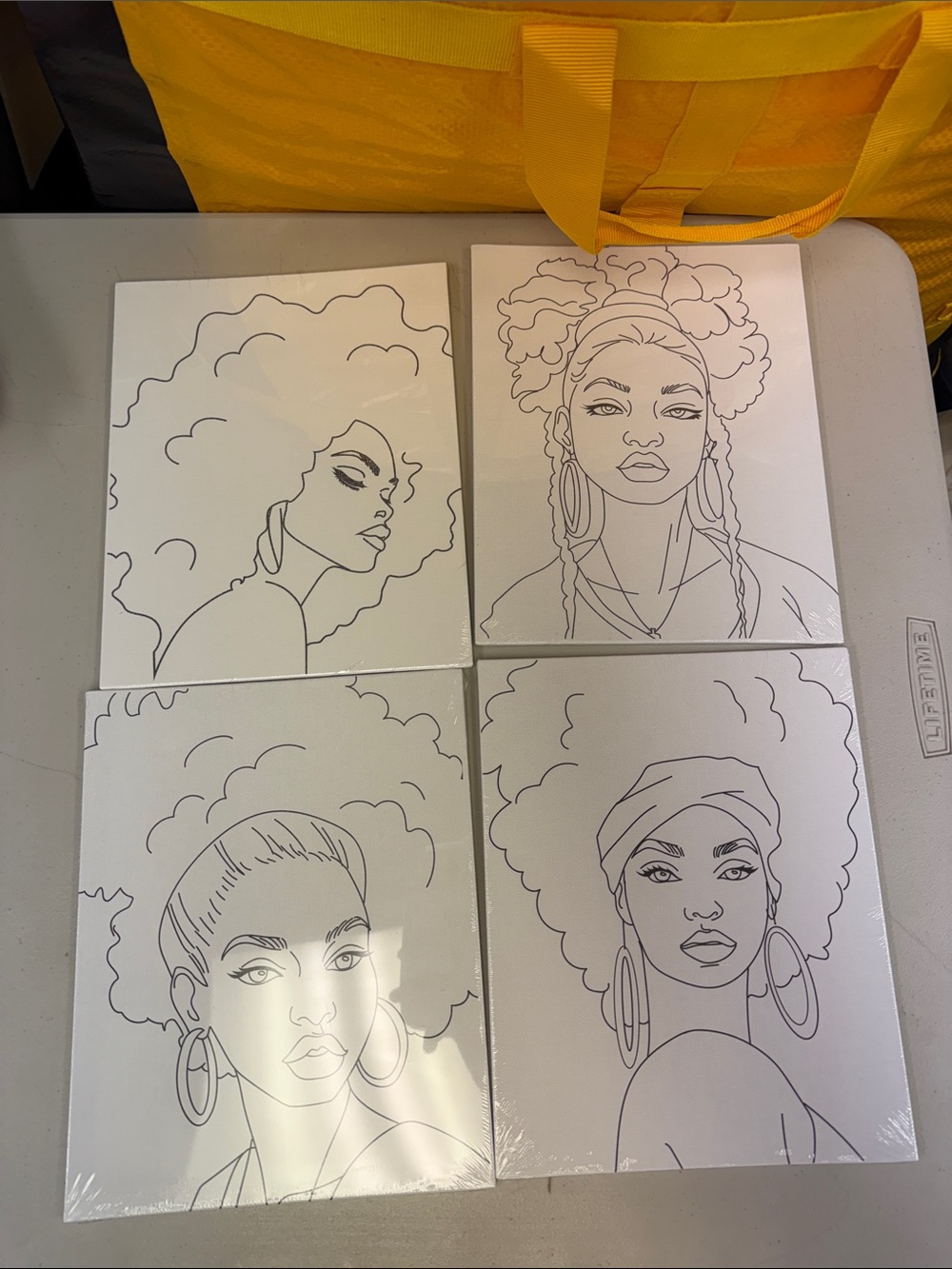 Set of 4 Black & White African American Ladies Art Canvases ready to paint color